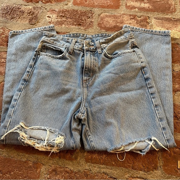 Carmar Blue Straight Leg Distressed Ripped Shredded size 25 Jeans denim - Picture 9 of 13